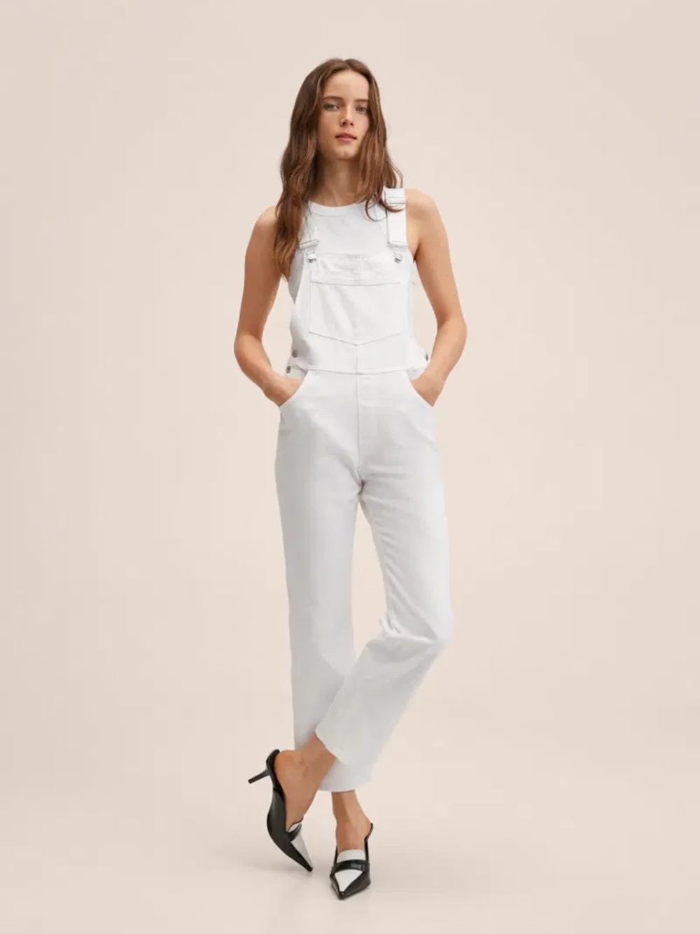 MNG by Mango White Denim Overalls Wide Leg Minimal Chic